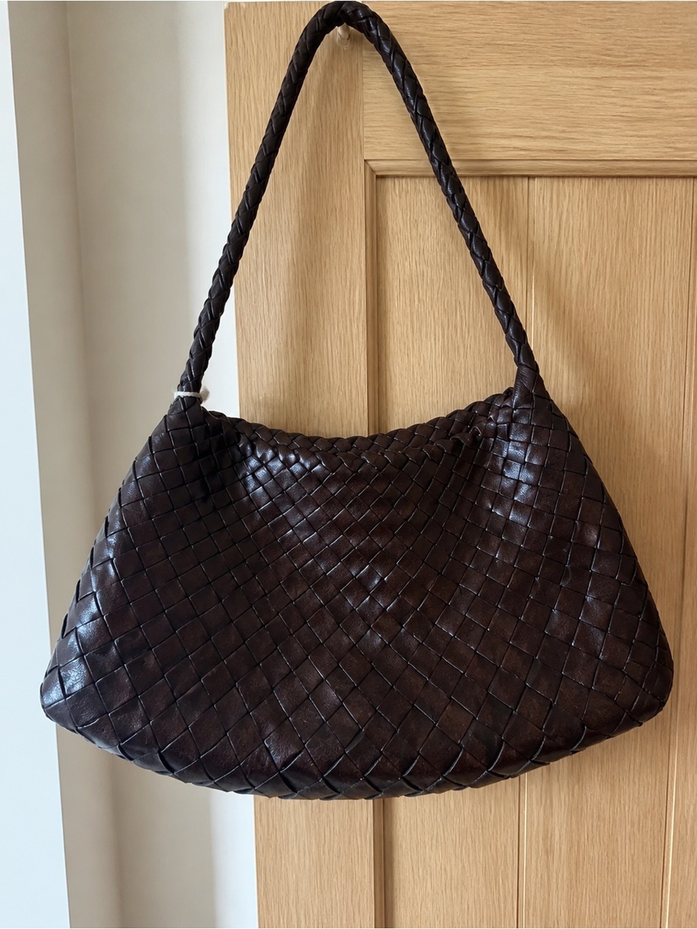 Dragon Diffusion Woven Leather Shoulder Bag in Dark Brown